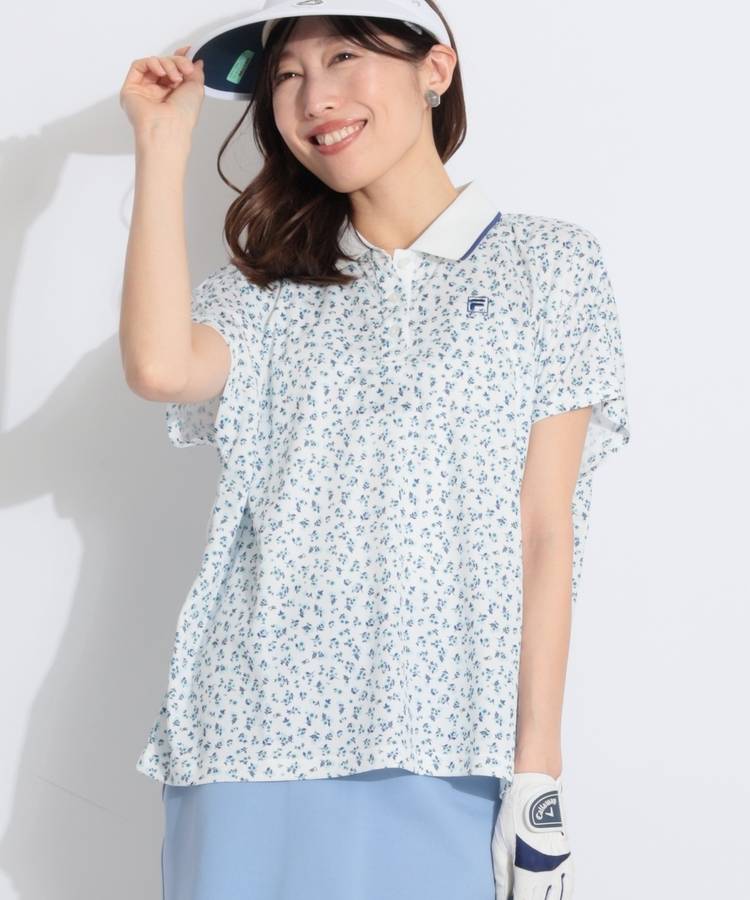 FG レトロフラワー柄フレンチスリーブポロシャツ