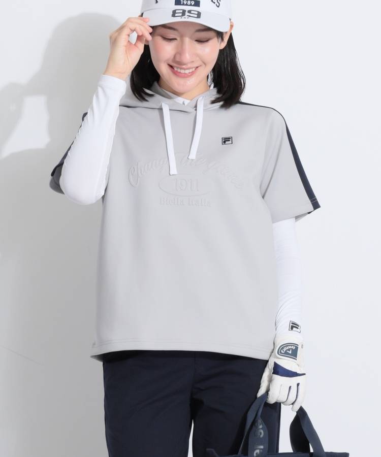 FG 【UV】スリーブラインエンボスロゴ半袖パーカー