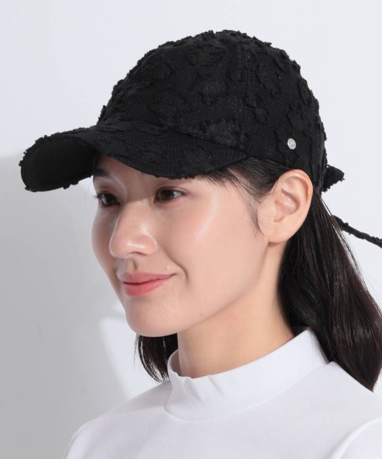 NE カットジャガードバックリボンキャップ(ブラック)