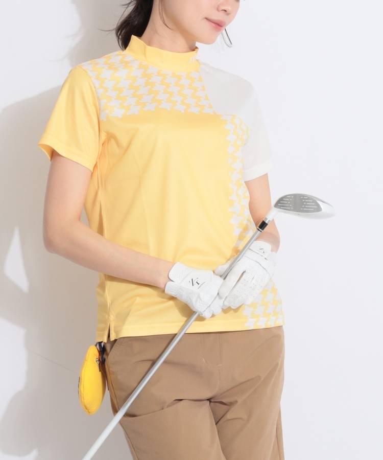 FG 千鳥ブロック柄カノコモックネック半袖カットソー