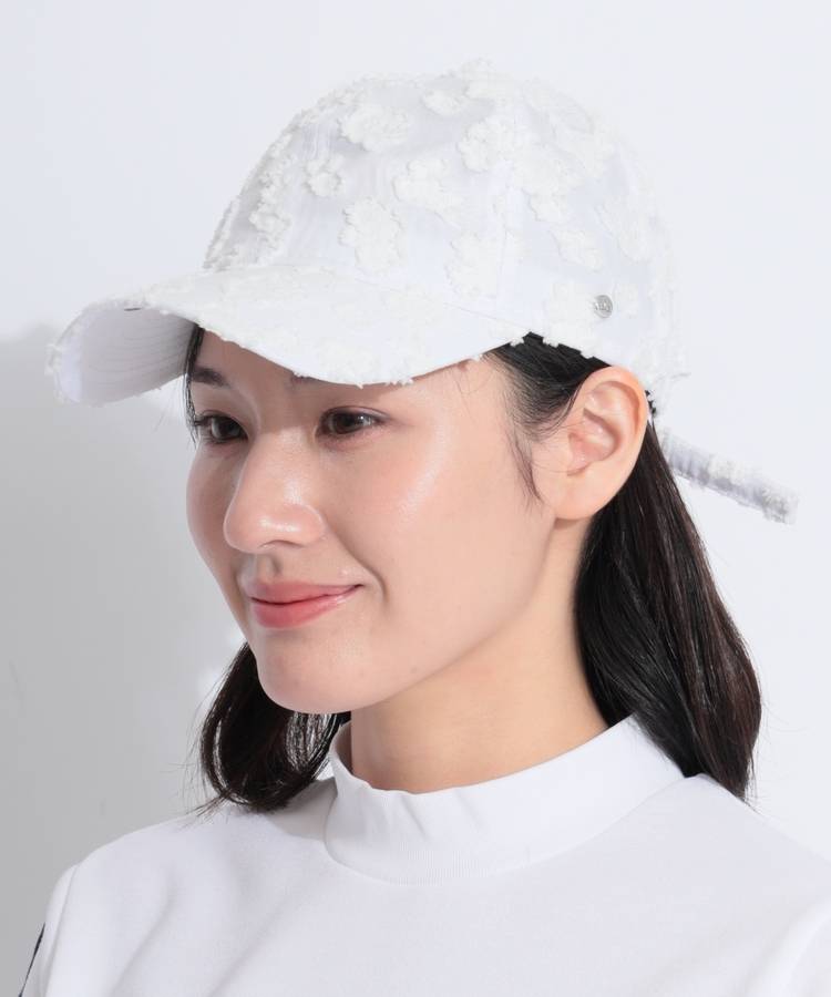 NE カットジャガードバックリボンキャップ(ホワイト)