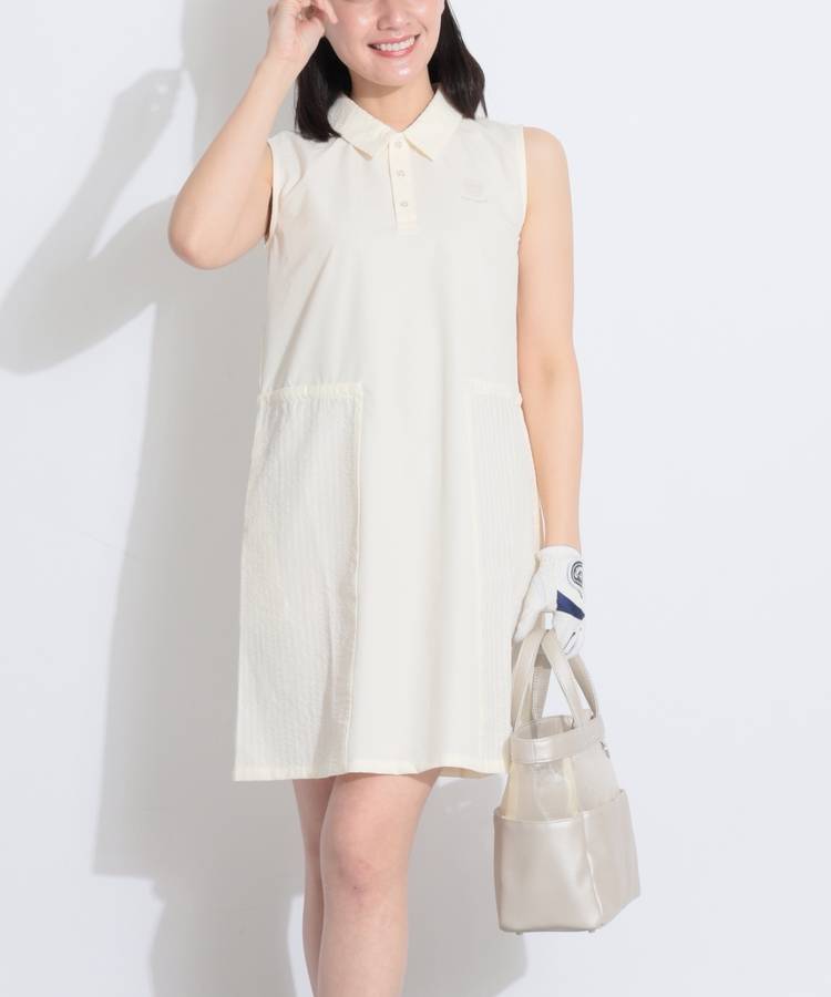 VH 【吸水速乾】ストライプ切替シアサッカーノースリーブワンピース