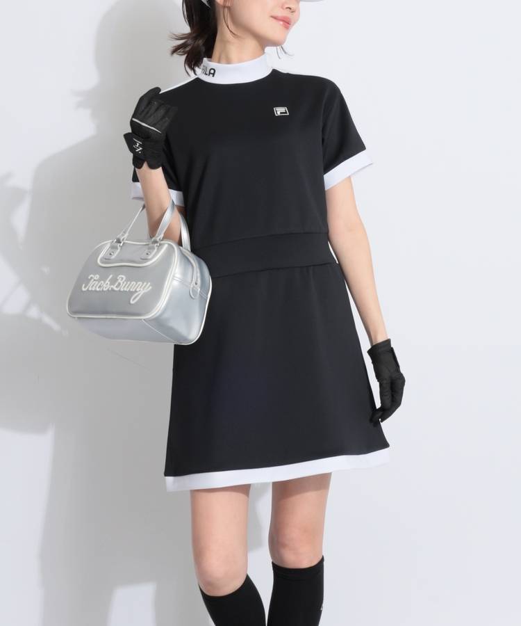 FG 【UV】バックウエストロゴモックネック半袖ワンピース