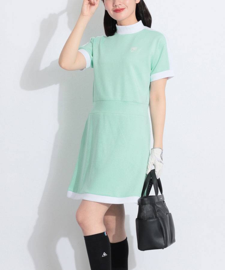 FG 【UV】バックウエストロゴモックネック半袖ワンピース