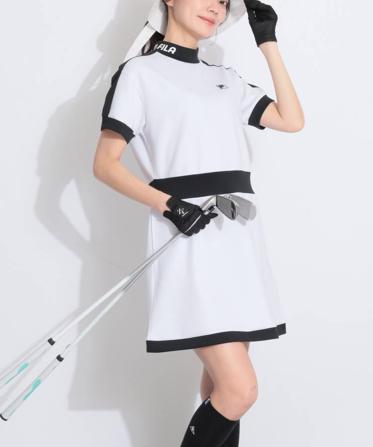 FG 【UV】バックウエストロゴモックネック半袖ワンピース