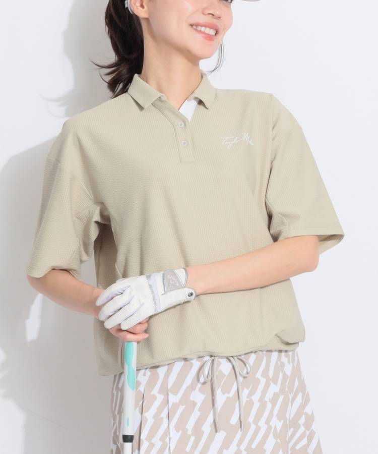 TG 【ストレッチ】裾ドロストシアサッカー半袖ポロシャツ