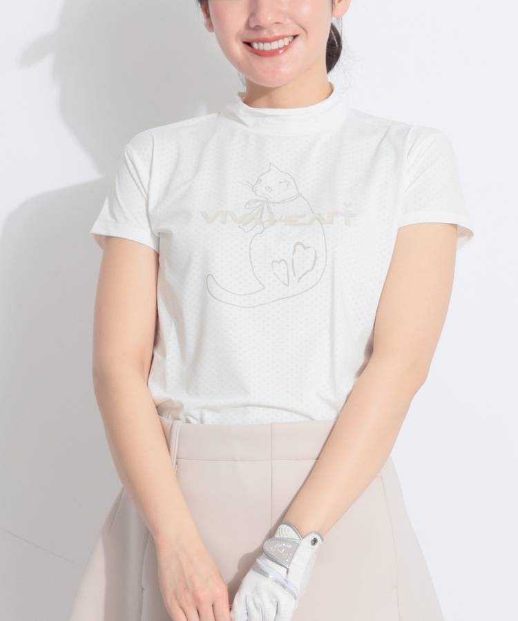 VH 【接触冷感】グラフィックプリントモックネック半袖カットソー