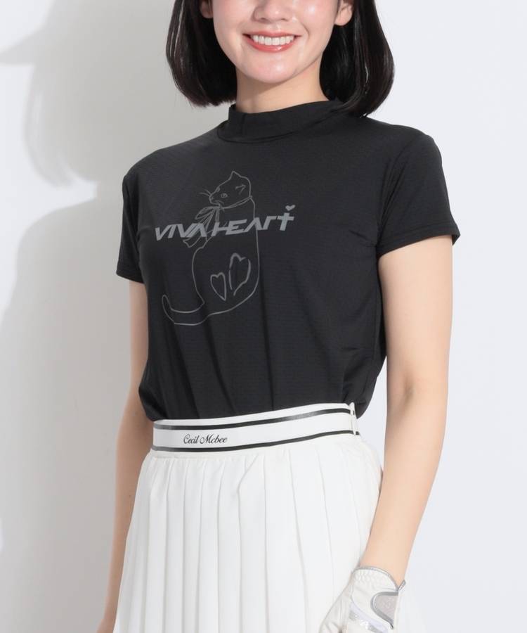 VH 【接触冷感】グラフィックプリントモックネック半袖カットソー