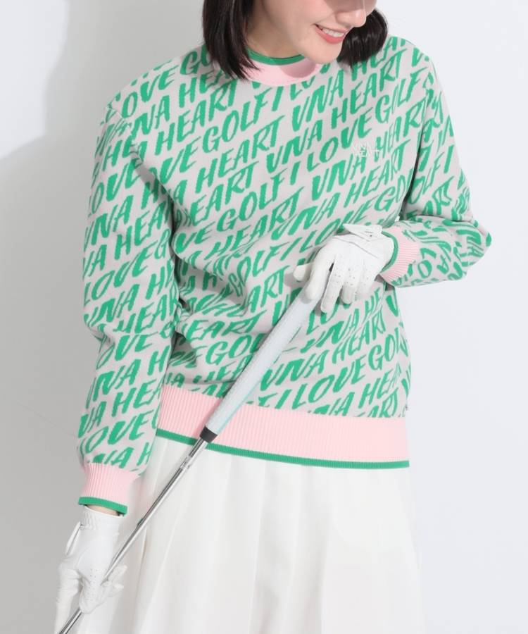 VH フラッシュ総柄ロゴジャガードクルーネックニット