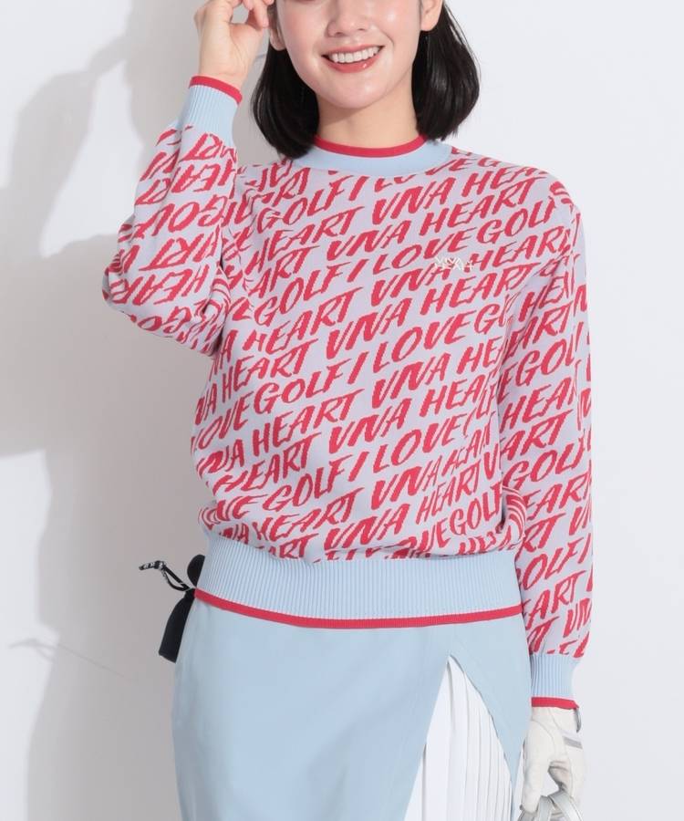 VH フラッシュ総柄ロゴジャガードクルーネックニット