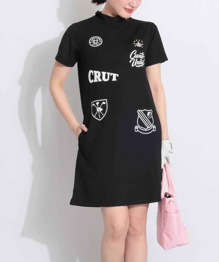 CU ランダムワッペンモチーフモックネック半袖ワンピース