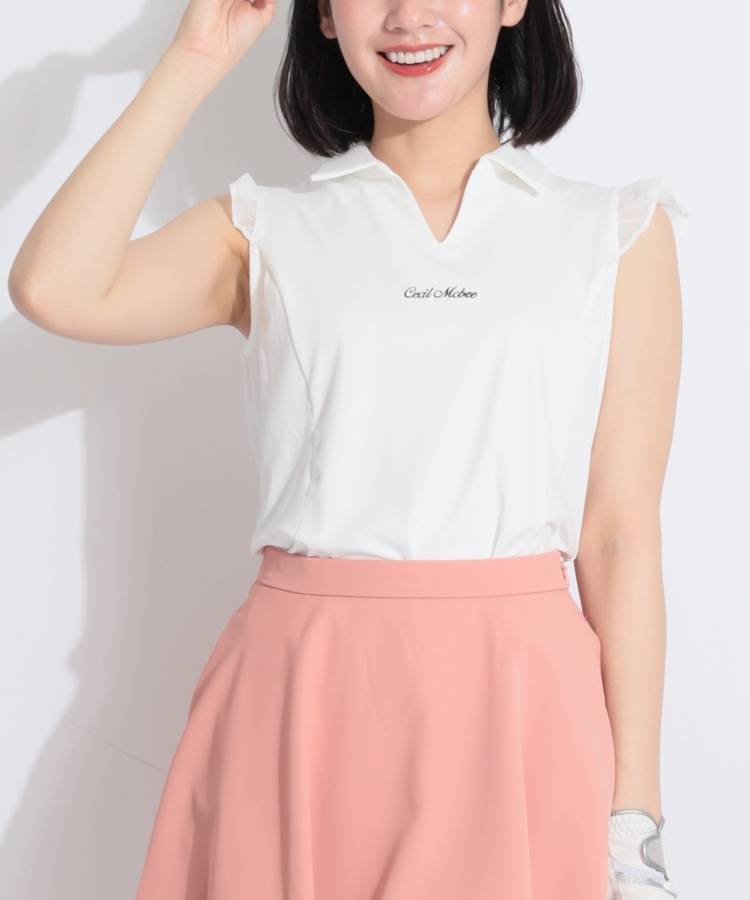 CC シアーフリルスキッパーノースリーブカットソー