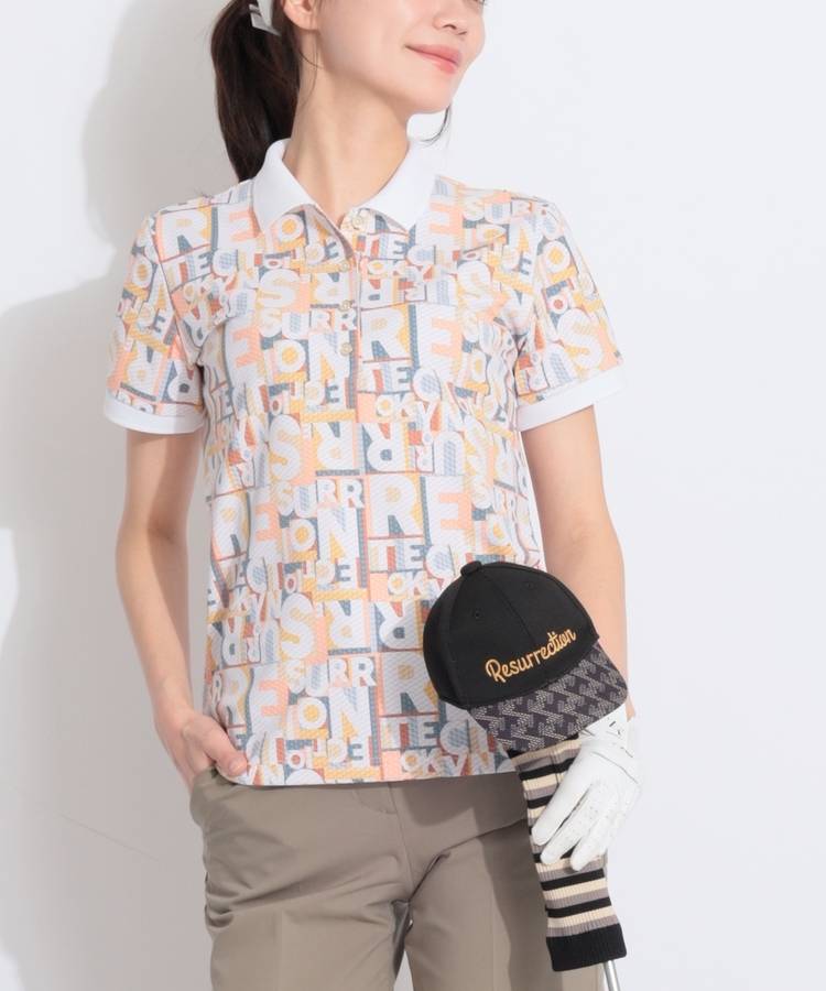 RR アルファベット柄ジャージ半袖ポロシャツ