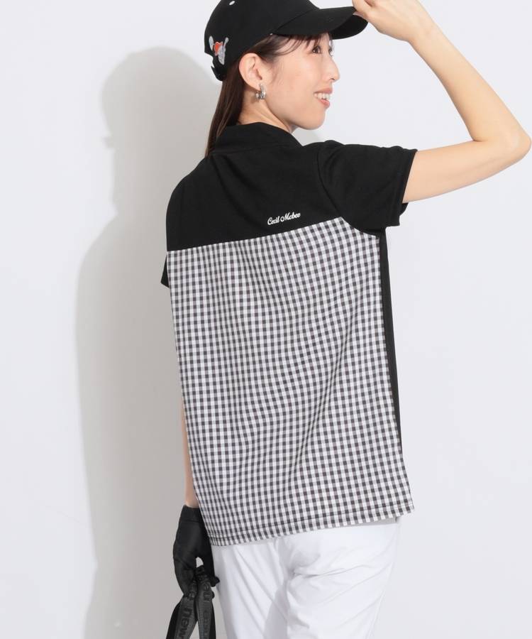 CC バックチェカード半袖モックネックカットソー
