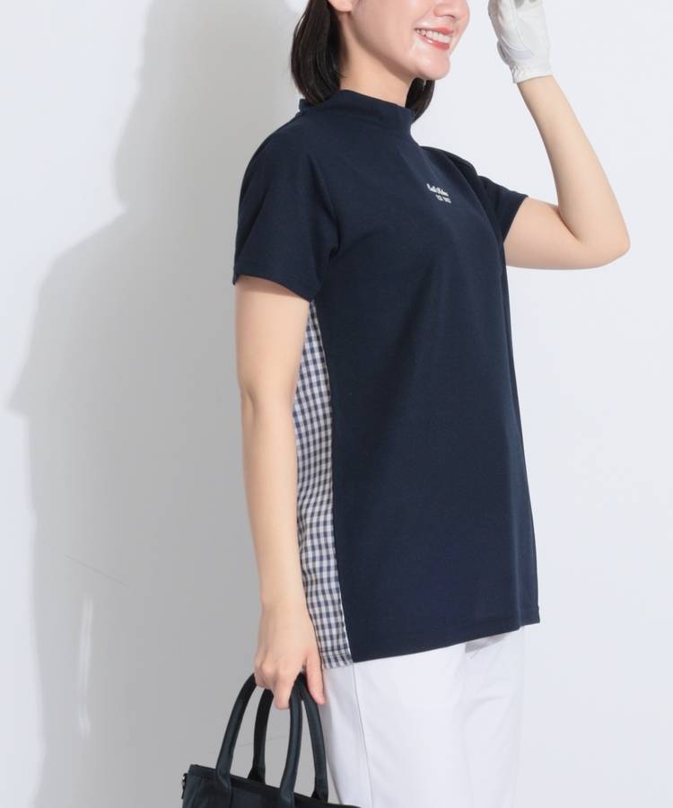 CC バックチェカード半袖モックネックカットソー