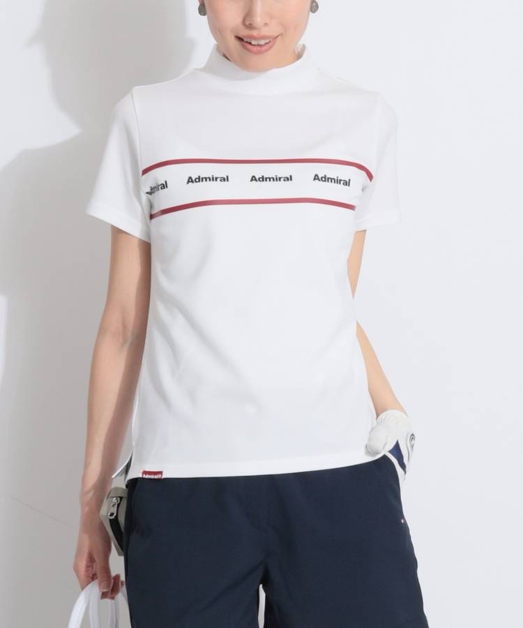 AM 【カラタッチ】ラインロゴモックネック半袖カットソー