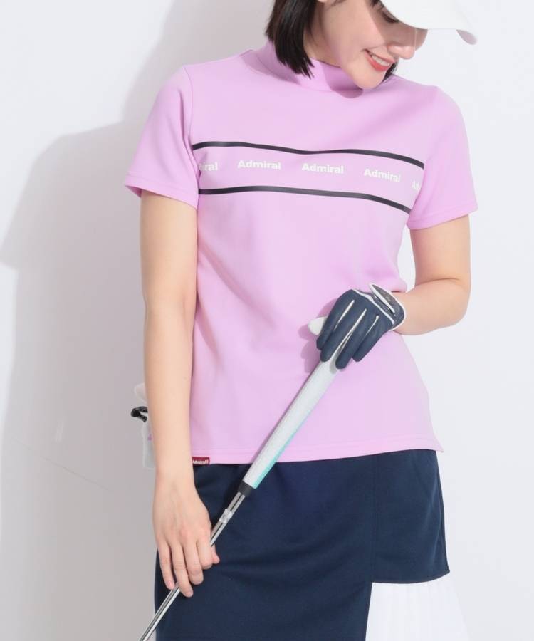 AM 【カラタッチ】ラインロゴモックネック半袖カットソー