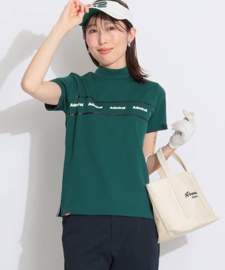 AM 【カラタッチ】ラインロゴモックネック半袖カットソー