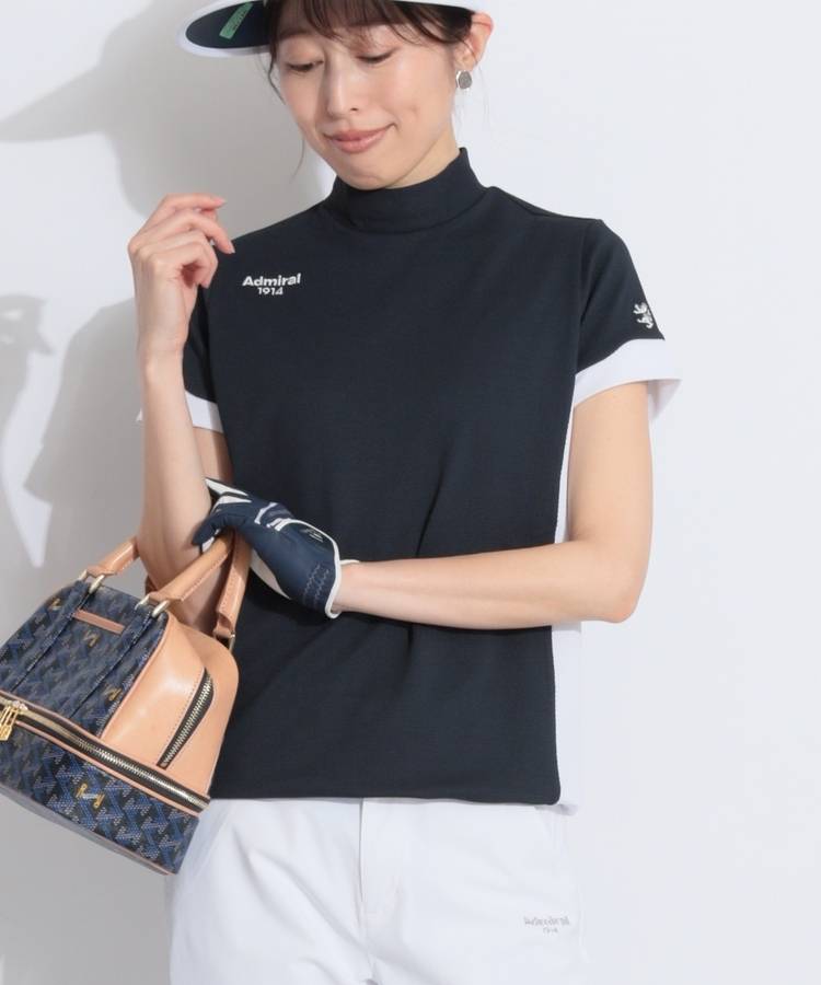 AM 【吸水速乾UV】チェック柄モックネック半袖カットソー