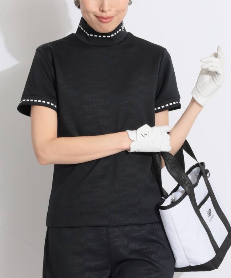 MC 【UV】ライン切替ロゴ柄モックネック半袖カットソー