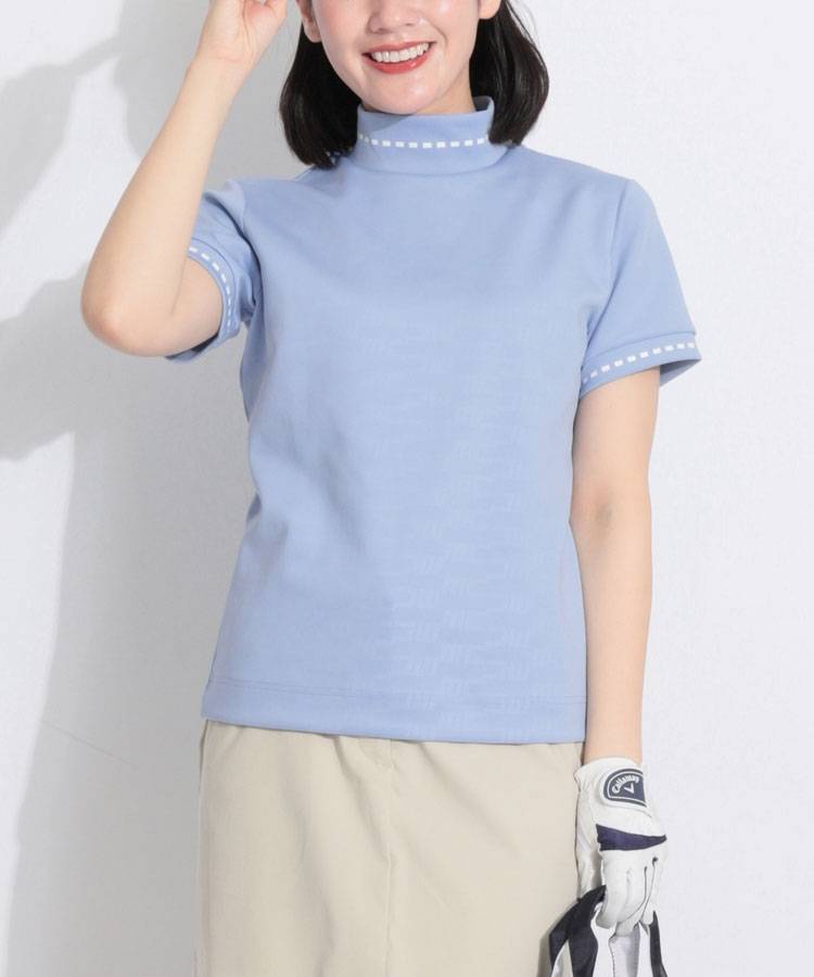 MC 【UV】ライン切替ロゴ柄モックネック半袖カットソー