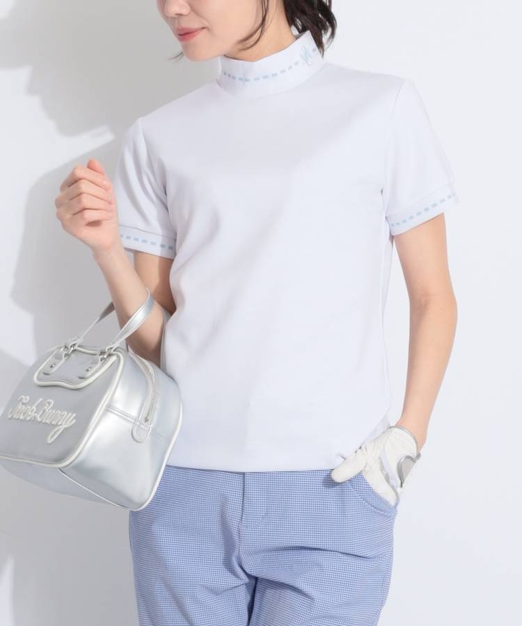 MC 【UV】ライン切替ロゴ柄モックネック半袖カットソー