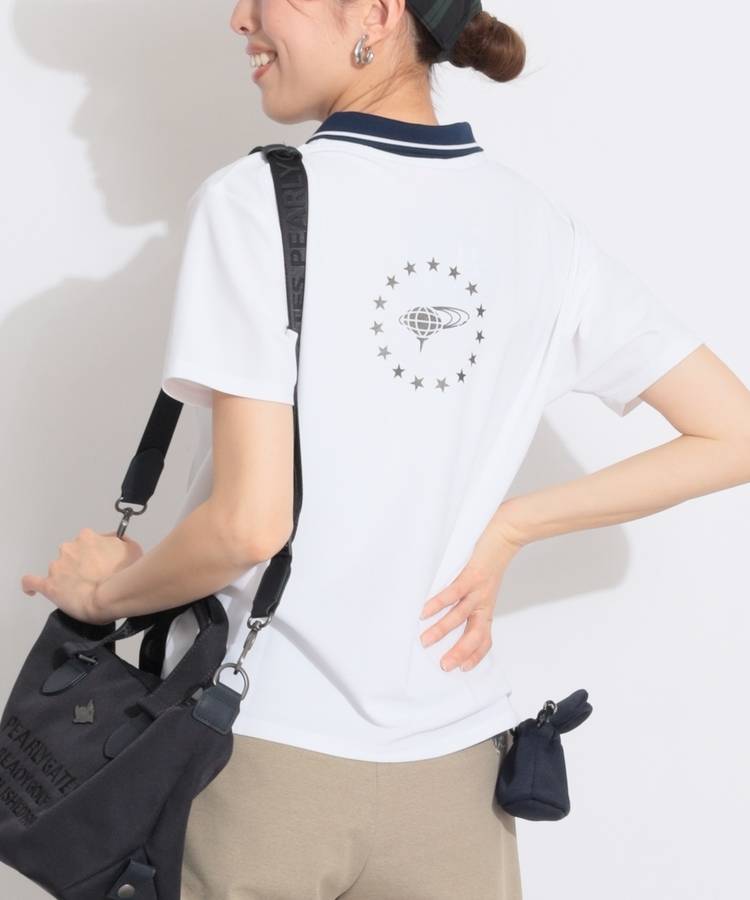 BE 【ストレッチUV】バックサークルロゴ衿付き半袖カットソー