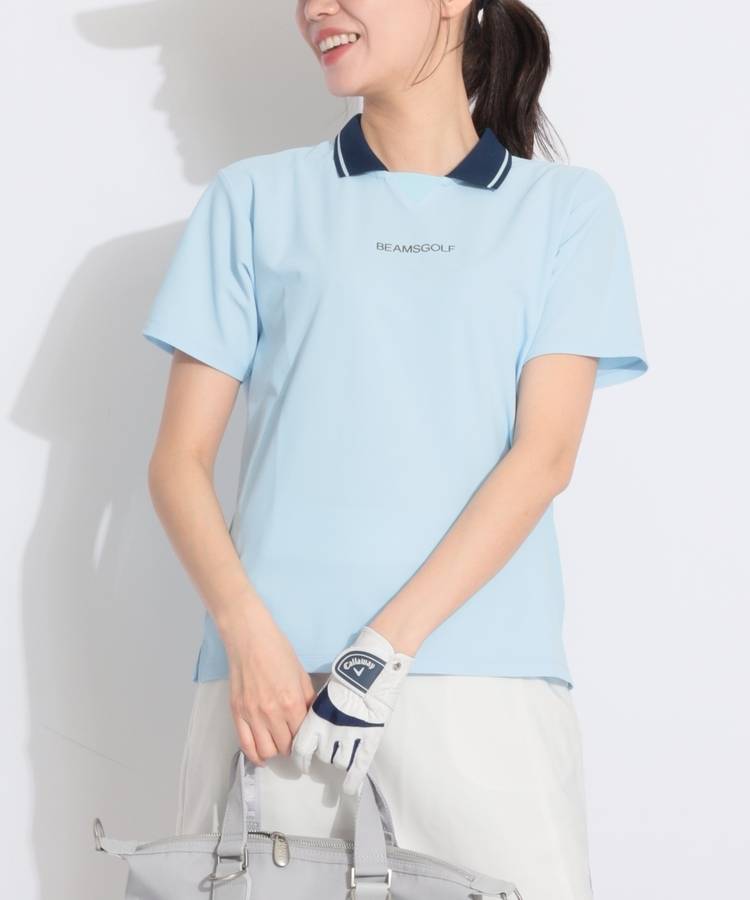 BE 【ストレッチUV】バックサークルロゴ衿付き半袖カットソー