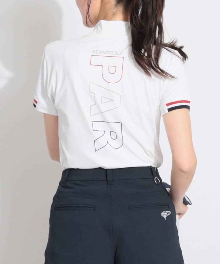 BE 【吸水速乾UV】バックプリントモックネック半袖カットソー