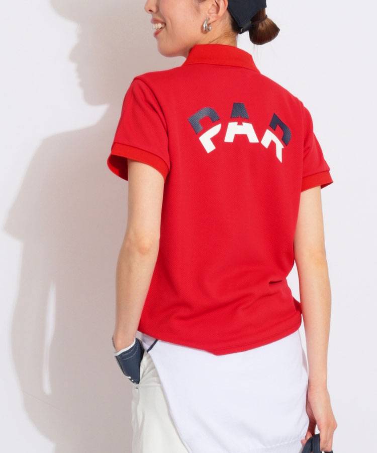 BE 【吸水速乾】バックプリントメッシュ半袖ポロシャツ