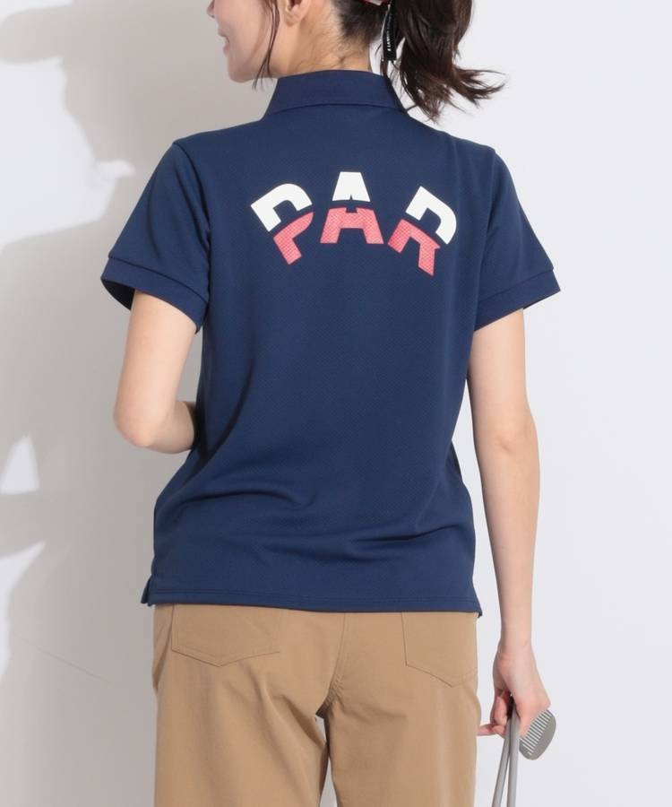 BE 【吸水速乾】バックプリントメッシュ半袖ポロシャツ