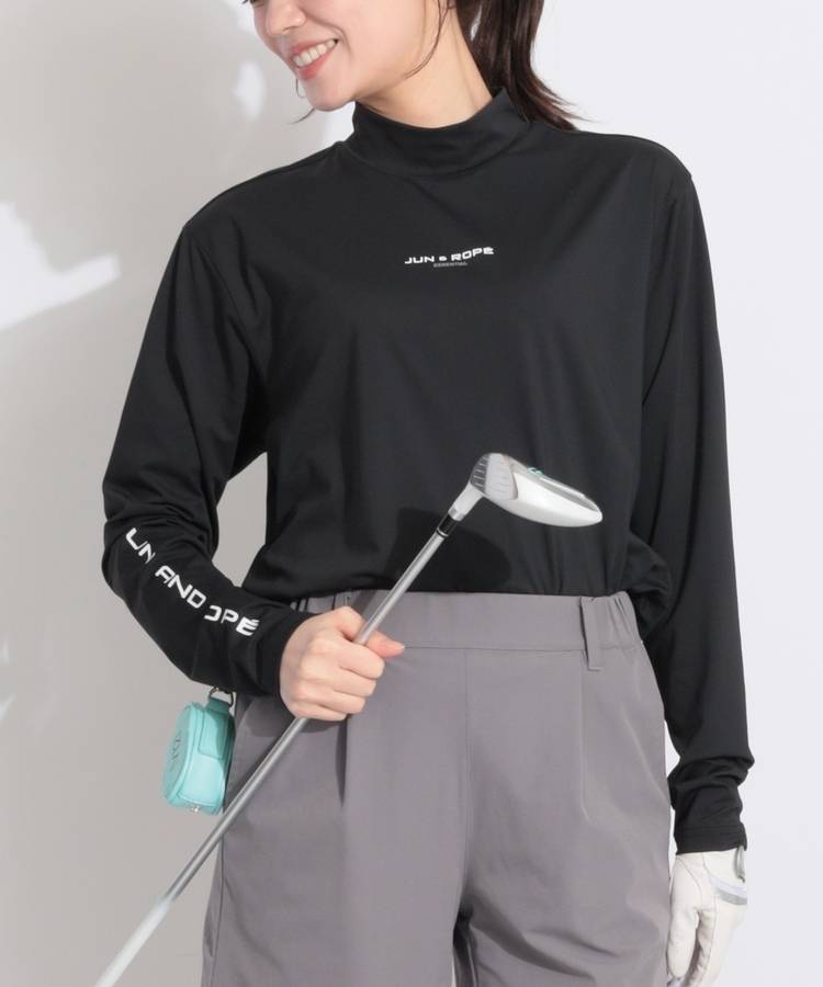 JR 【吸水速乾UV】スリーブロゴモックネック長袖カットソー