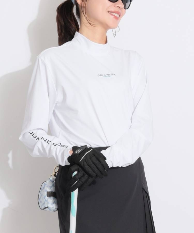 JR 【吸水速乾UV】スリーブロゴモックネック長袖カットソー