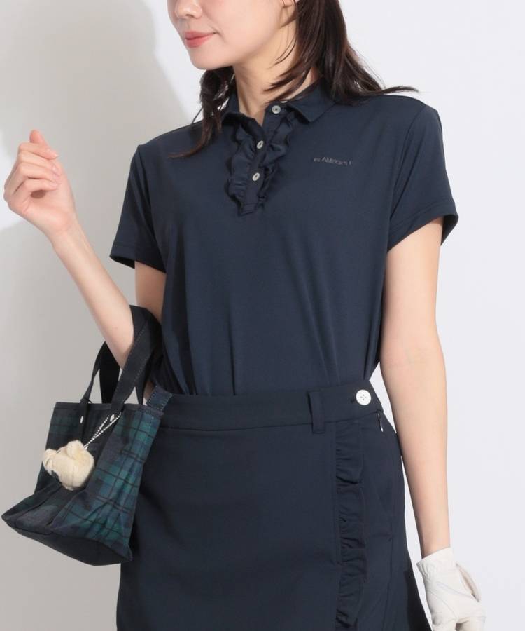 BE 【ストレッチUV】フリル切替ジャージ半袖ポロシャツ