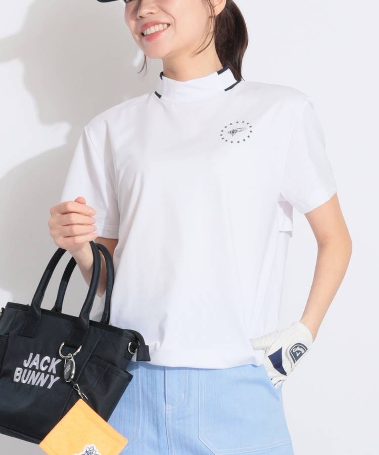 BE サークルロゴ裾ドロストモックネック半袖カットソー