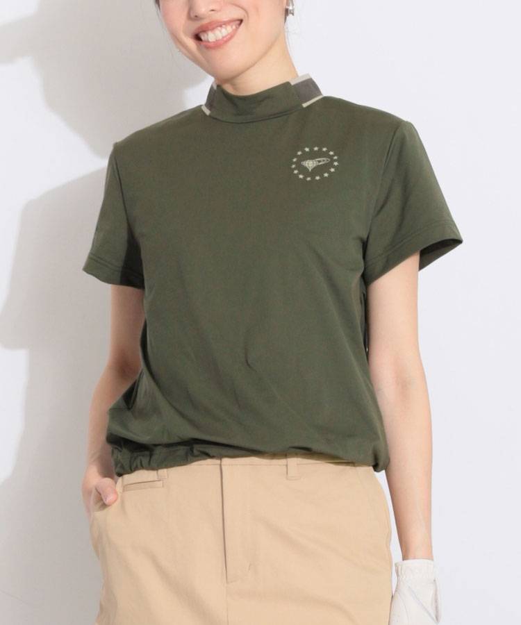 BE サークルロゴ裾ドロストモックネック半袖カットソー