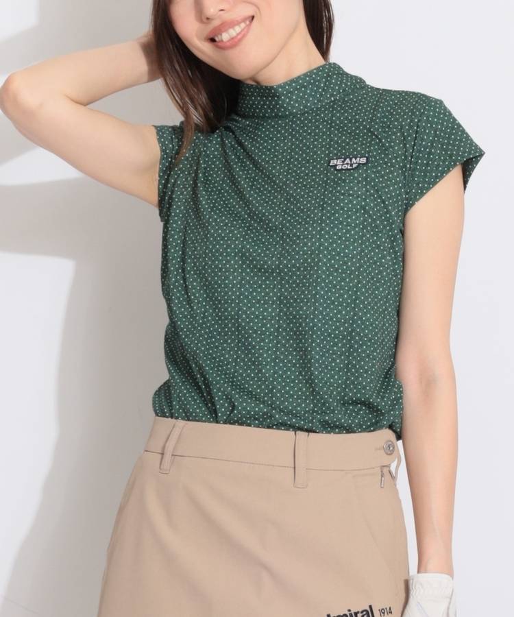 BE バックリボンドット柄キャップスリーブカットソー