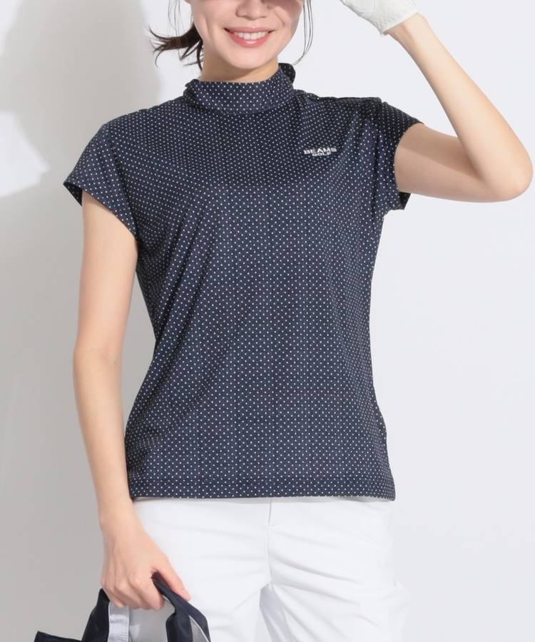 BE バックリボンドット柄キャップスリーブカットソー