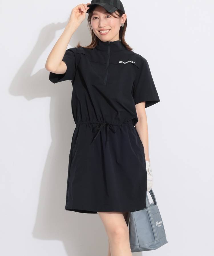 BE 【撥水ストレッチ】ハーフジップ半袖ワンピース