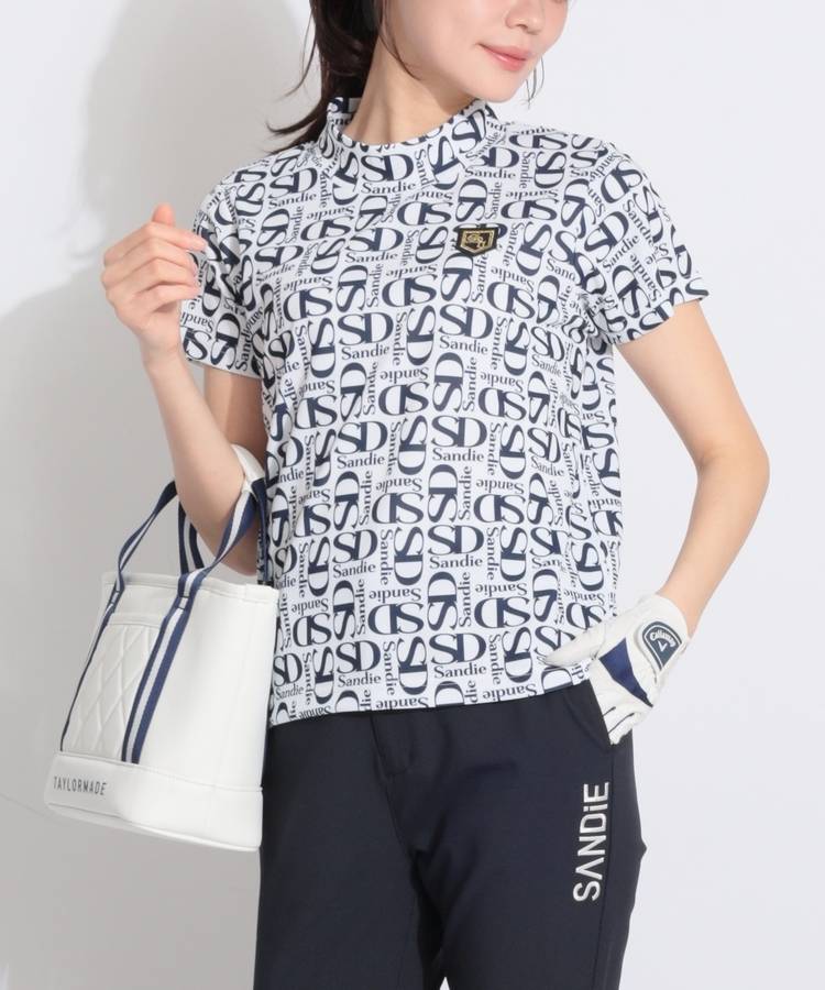 SD モノグラムプリントモックネック半袖カットソー