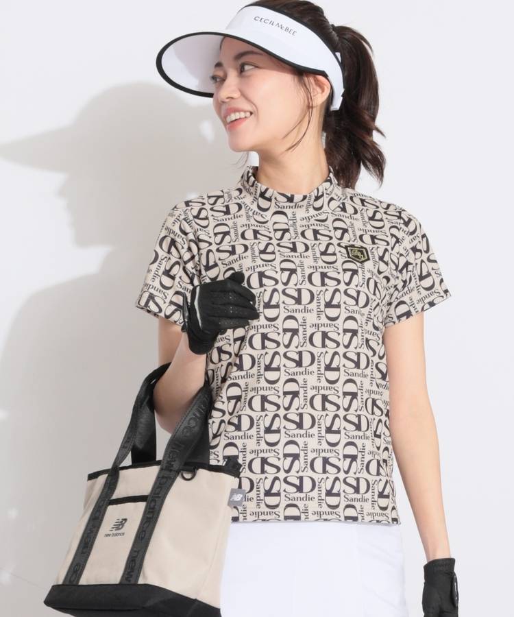 SD モノグラムプリントモックネック半袖カットソー