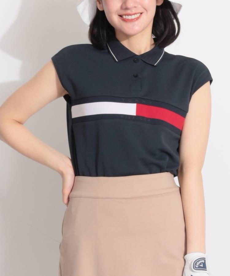 TH 【接触冷感UV】フラッグラインフレンチスリーブポロシャツ