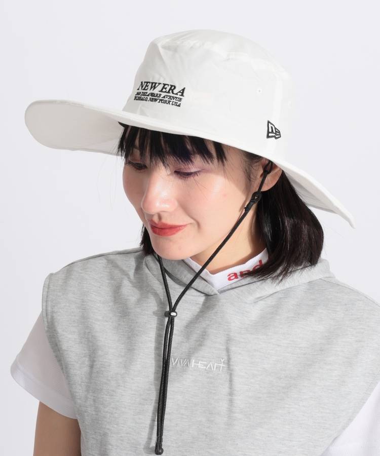 NE 【遮熱UV】顎紐付きワイドハット(ホワイト)