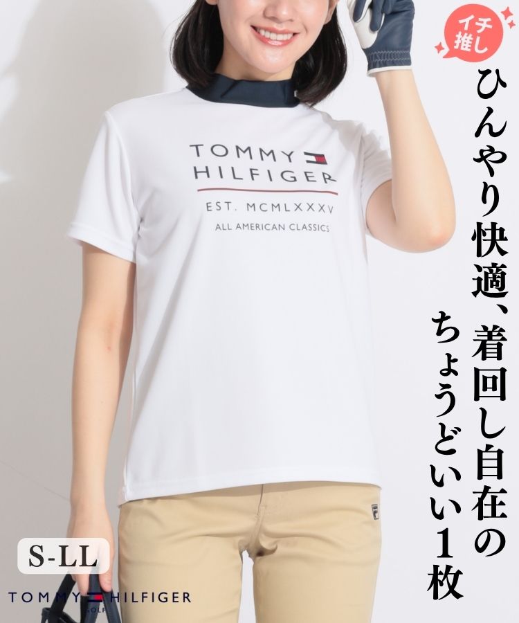 【接触冷感UV】ロゴプリントモックネック半袖カットソー