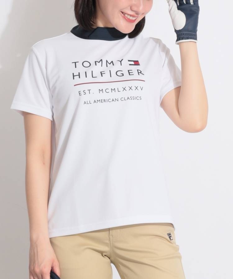 TH 【接触冷感UV】ロゴプリントモックネック半袖カットソー