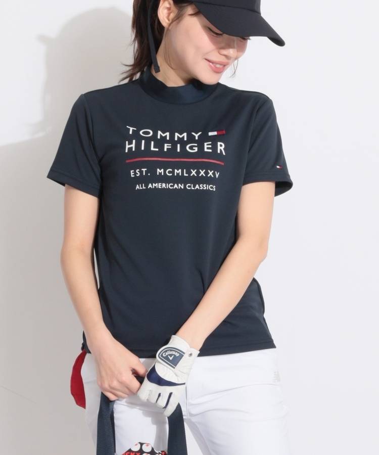 TH 【接触冷感UV】ロゴプリントモックネック半袖カットソー