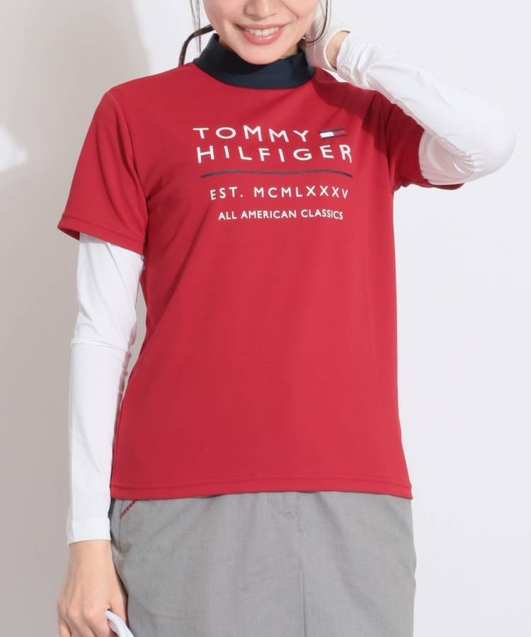 TH 【接触冷感UV】ロゴプリントモックネック半袖カットソー