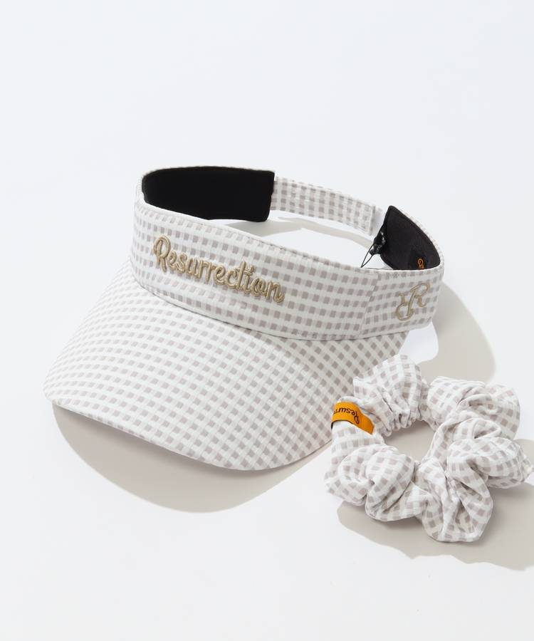 RR 【シュシュ付き】チェック柄サンバイザー