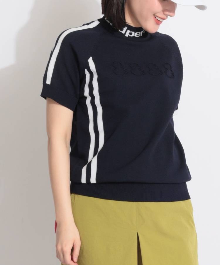 AP 【抗菌防臭】ライン切替ジャガードロゴネック半袖ニット