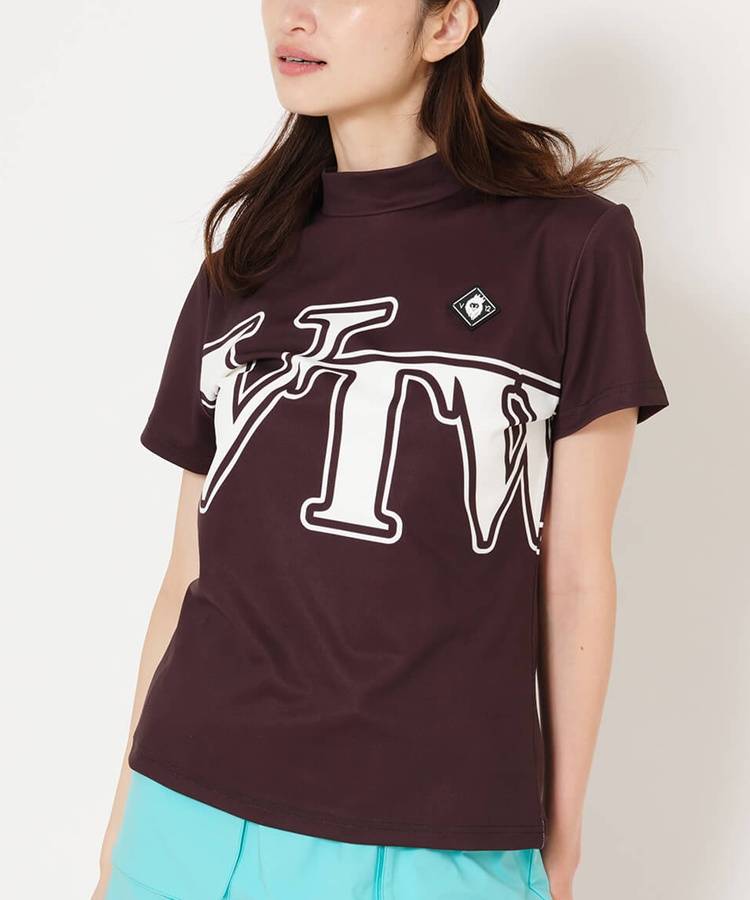 VI 【吸水速乾】ビッグプリントモックネック半袖カットソー